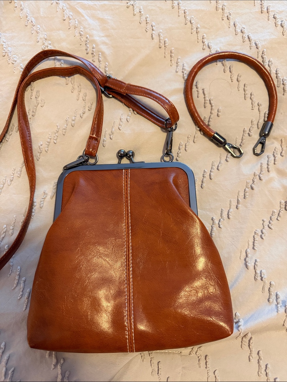 Leather Crossbody Bag in Brown with Detachable Strap